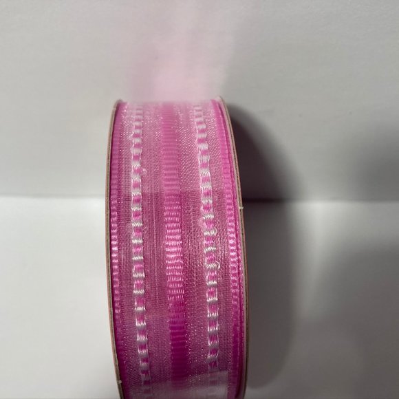 2 Rolls Spring Ribbon Pink Sheer Stripe - Picture 7 of 13